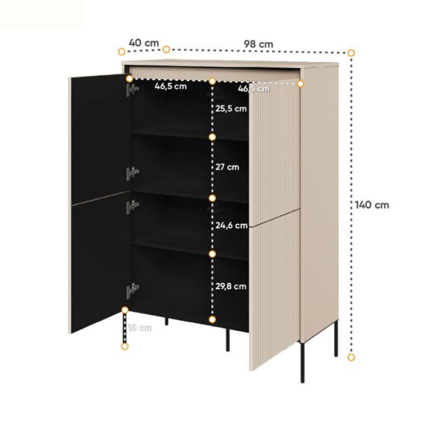 Bufet inalt 4 usi, LED, bej Moody