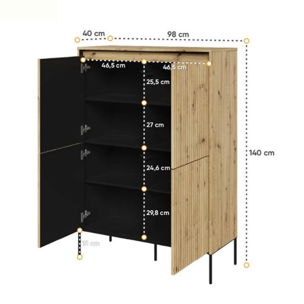 Bufet inalt cu 4 usi LED stejar Moody