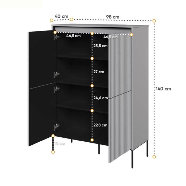 Bufet inalt 4 usi, LED, gri Moody