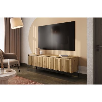 Comoda TV 193 cm cu 4 usi LED stejar Moody