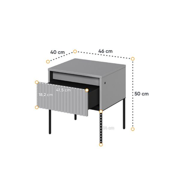 Noptiera 1 sertar, LED, gri, Moody