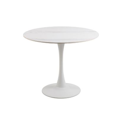 Masa dining rotunda, blat ceramic, alb Malta