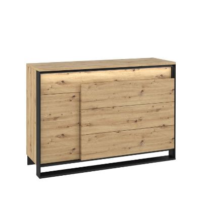 Comoda cu 1 usa si 4 sertare LED stejar salbatic/negru Quant
