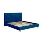 Pat tapitat cu somiera fixa 160 x 200 cm albastru inchis Slim