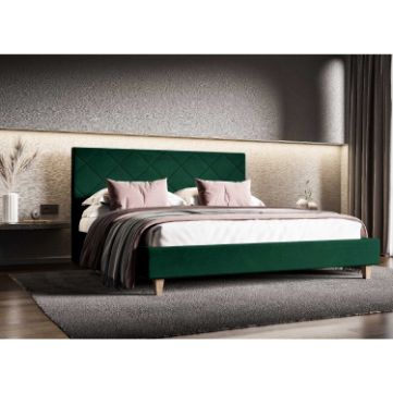 Pat tapitat cu somiera fixa 160 x 200 cm verde padure Slim