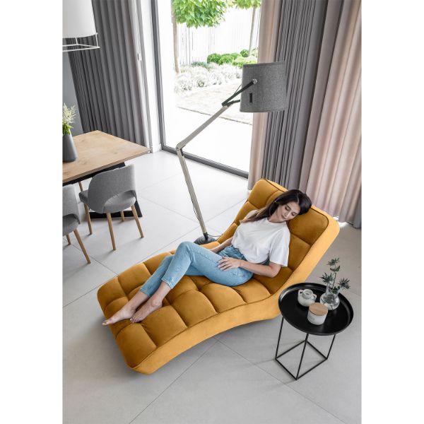 Sezlong tapitat cu textil galben mustar Loren