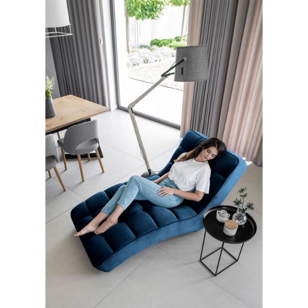 Sezlong tapitat cu textil albastru inchis Loren