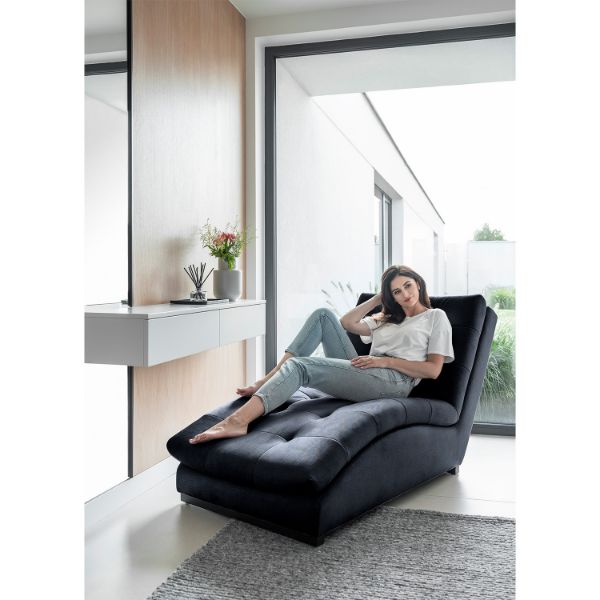Sezlong tapitat cu textil albastru inchis Doro