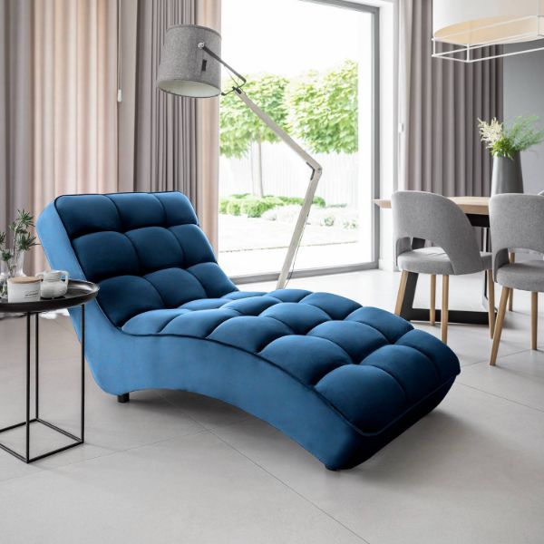 	Sezlong tapitat cu textil albastru inchis Loren