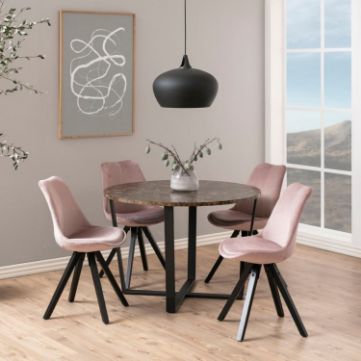 Masa dining rotunda marmura 110 cm maro/negru Amble