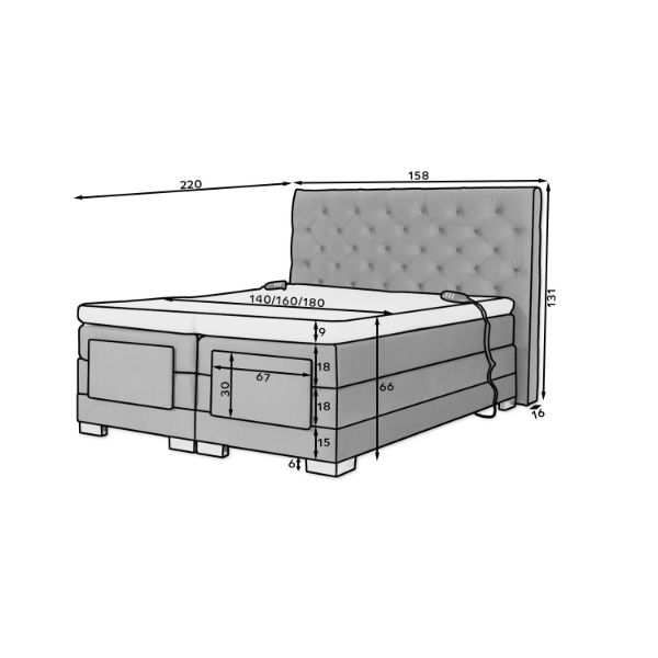 Pat boxspring 140 x 200 cm, reglaj electric, maro deschis Clever