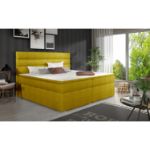 	Pat tapitat boxspring 140 x 200 cm galben mustar Softy