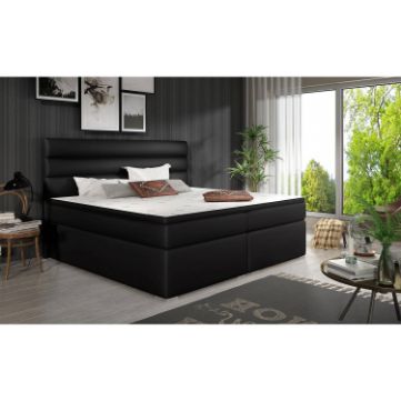Pat tapitat boxspring 140 x 200 cm negru Softy