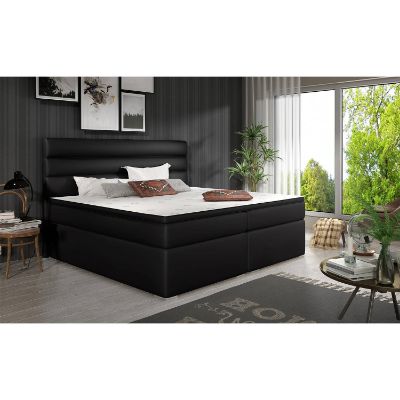 Pat tapitat boxspring 140 x 200 cm negru Softy