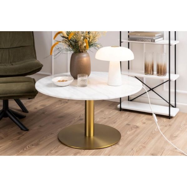 	Masuta cafea rotunda marmura 90 cm alb/auriu Corby