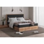 Pat boxspring 140 x 200 cm stejar/negru Peru