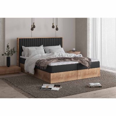 Pat boxspring 160 x 200 cm stejar/negru Peru