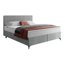 Pat tapitat cu somiera si saltea 180 x 200 cm gri deschis Wave