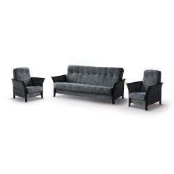 Set cu 1 canapea si 2 fotolii gri inchis wenge Roko