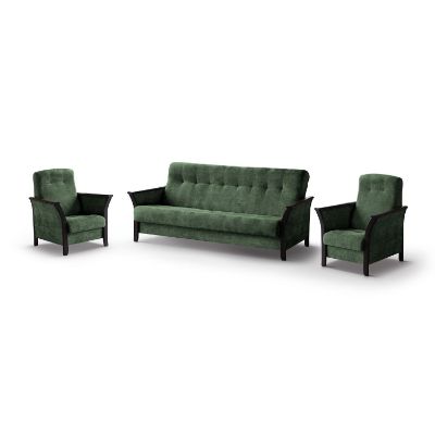 Set cu 1 canapea si 2 fotolii verde wenge Roko