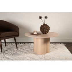Masuta de cafea rotunda, furnir alb vintage, Olivia