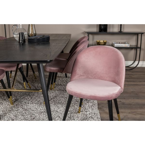 Scaun de dining tapitat roz/negru cu auriu Velvet