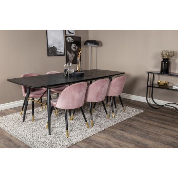 Scaun de dining tapitat roz/negru cu auriu Velvet