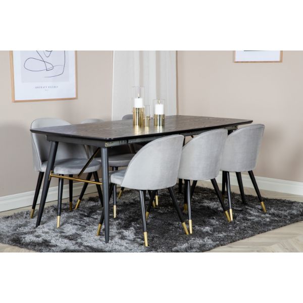 Scaun de dining tapitat gri/negru cu auriu Velvet