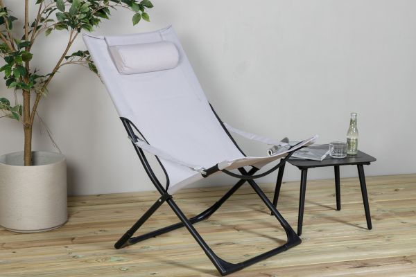 Imagine Seville Foldable Relax Chair 2-pack - Black Frame/Grey Cushion