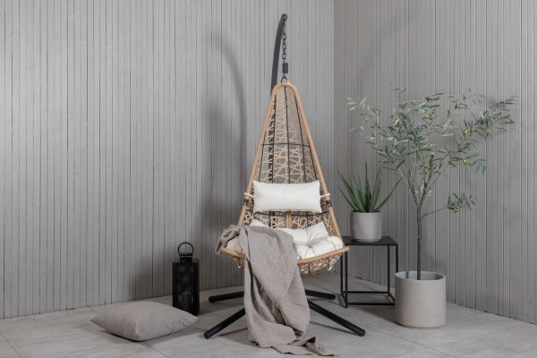 Imagine Edinburgh Hanging chair - Black frame/nature wicker/white cushion