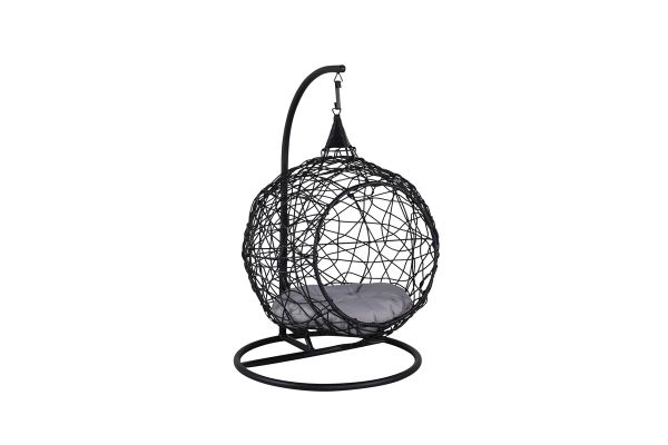 Imagine Lexi Hanging chair- Black frame/black wicker/grey cushion