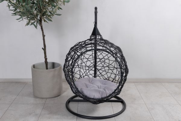 Imagine Lexi Hanging chair- Black frame/black wicker/grey cushion