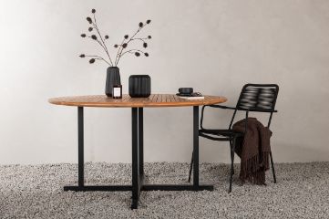 Imagine Masa de dining Cruz - Oțel Negru / Acacia (aspect de teak) ø140cm