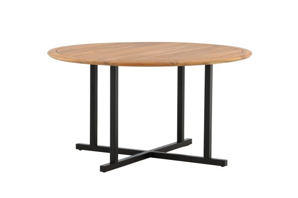 Imagine Masa de dining Cruz - Oțel Negru / Acacia (aspect de teak) ø140cm