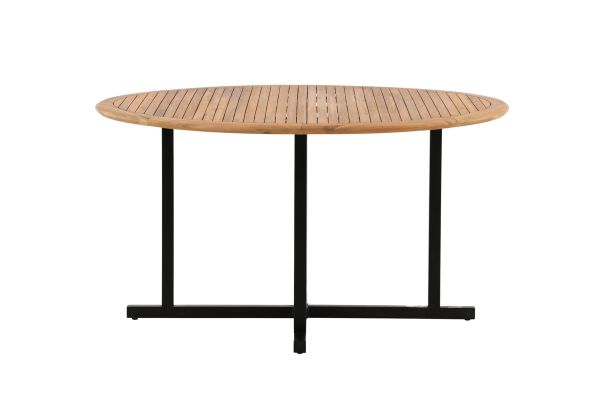 Imagine Masa de dining Cruz - Oțel Negru / Acacia (aspect de teak) ø140cm