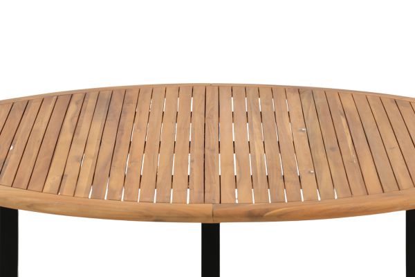 Imagine Masa de dining Cruz - Oțel Negru / Acacia (aspect de teak) ø140cm