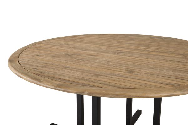 Imagine Masa de dining Cruz - Oțel Negru / Acacia (aspect de teak) ø140cm