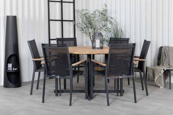 Imagine Masa de dining Cruz - Oțel Negru / Acacia (aspect de teak) ø140cm