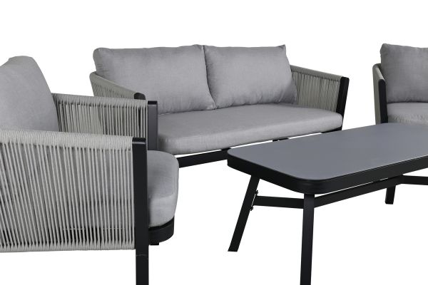 Imagine Setul de lounge Virya (3+2+1) NEGRO cu aluminiu / Gri cu corzi / perne gri