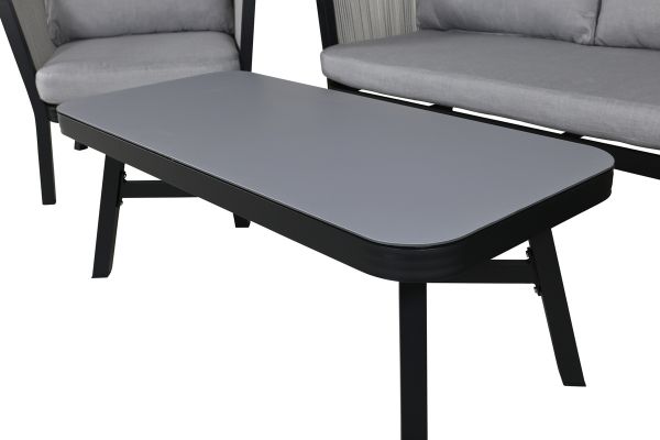 Imagine Setul de lounge Virya (3+2+1) NEGRO cu aluminiu / Gri cu corzi / perne gri