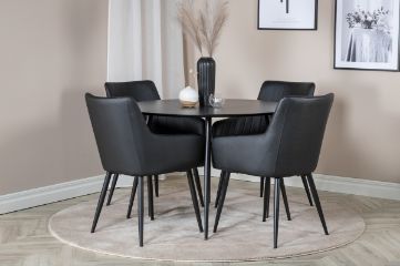 Imagine Masa de dining Silar - Rotunda 100 cm - Melamină neagră / Picioare negre