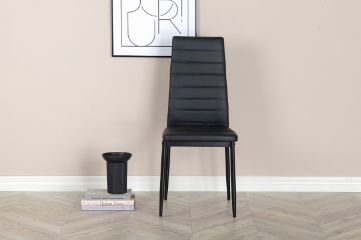 Imagine Scaun de Dining Slim cu spătar înalt 2 bucăți - Picioare negre - Black PU