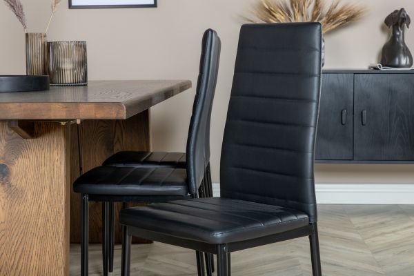 Imagine Scaun de Dining Slim cu spătar înalt 2 bucăți - Picioare negre - Black PU