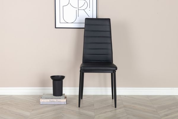 Imagine Scaun de Dining Slim cu spătar înalt 2 bucăți - Picioare negre - Black PU