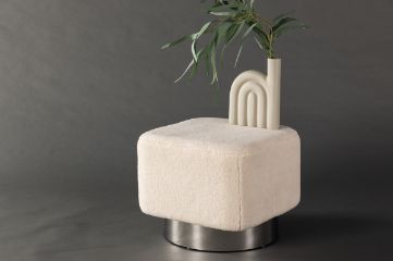 Imagine Newton Ottoman/Pouf - Silver / Fleece Offwhite