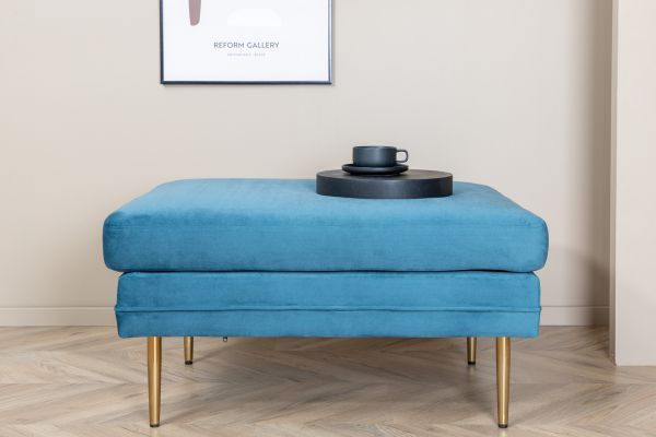 Imagine Translați complet Boom Ottoman - Brass / Blue Velvet