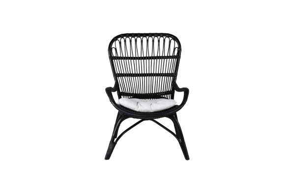 Imagine Ella Lounge Chair - ratan NEGRU / Cushion Offwhite. incl. Ottoman