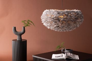 Imagine Lampa pendant Nicola - X-Large - Negru / Gri cu pene artificiale