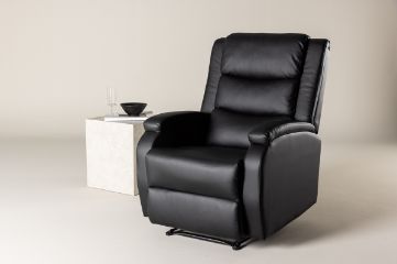 Imagine Recliner-ul Bengt cu Ottoman, din piele neagră PU