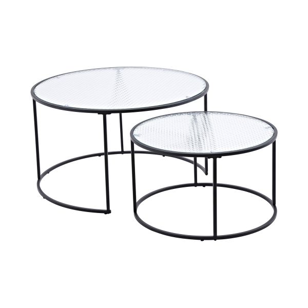 Imagine Twin Sofa Tables ø80+ø60 - Black / Pressed Glass